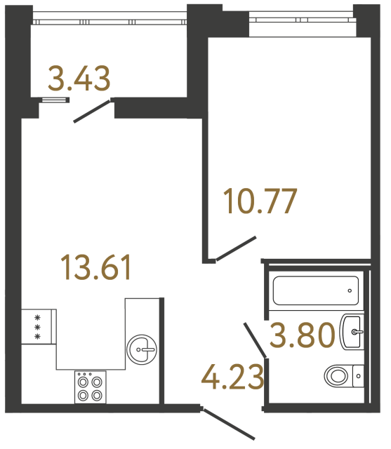 Однокомнатная квартира №774 в ЖК Ultra City 3 - 32.41 м²  - №2