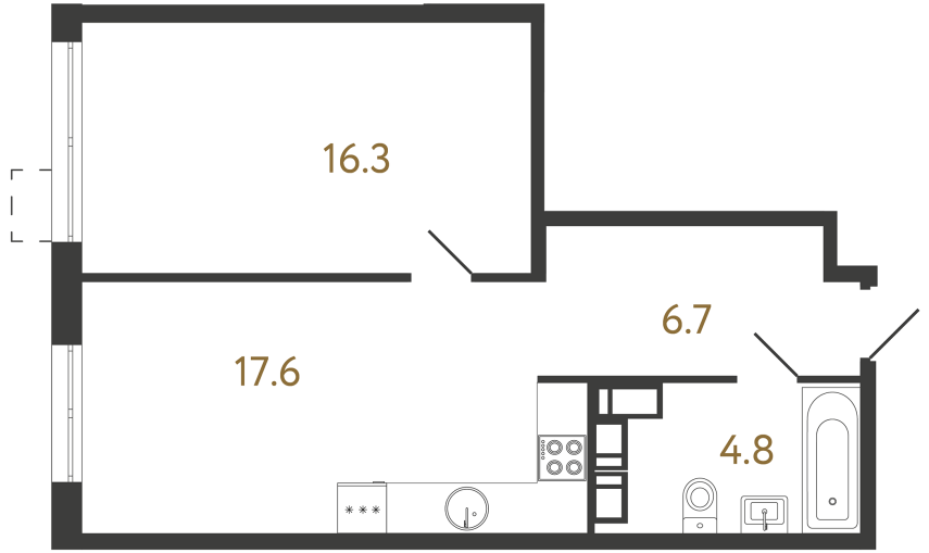Однокомнатная квартира №62 в ЖК Струны - 45.4 м²  - №2
