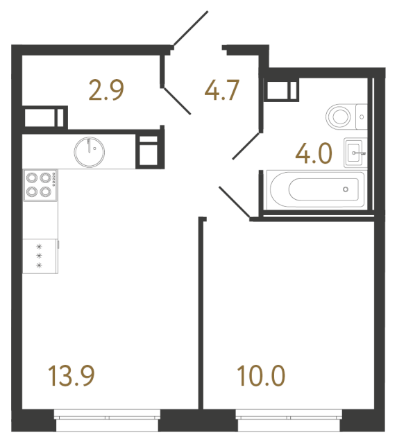 Однокомнатная квартира №976 в ЖК Струны 2 оч. - 35.5 м²  - №2