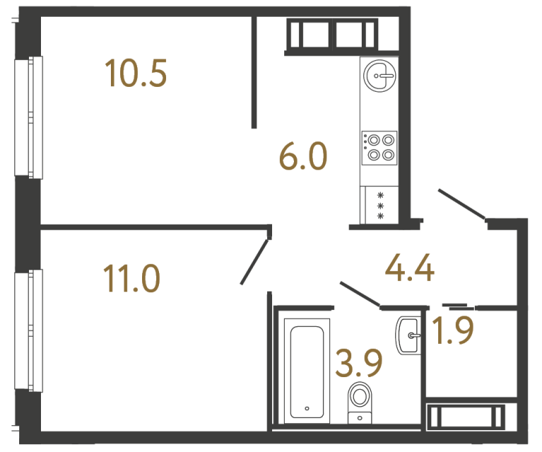 Однокомнатная квартира №127 в ЖК Передвижники - 37.7 м²  - №2