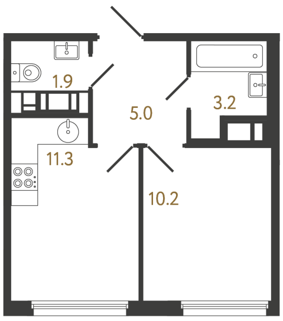 Однокомнатная квартира №1209 в ЖК Гений - 31.6 м²  - №2