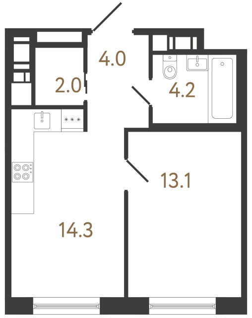 Однокомнатная квартира №51 в ЖК Передвижники 2 - 37.6 м²  - №2