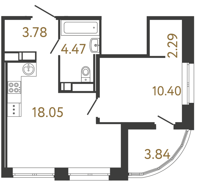 Однокомнатная квартира №791 в ЖК Ultra City 3 - 38.99 м²  - №2