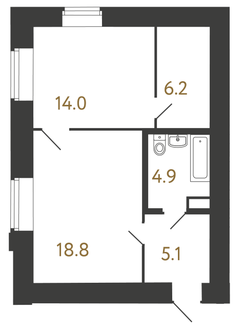 Однокомнатный номер №54 в ЖК Типография - 49 м²  - №2