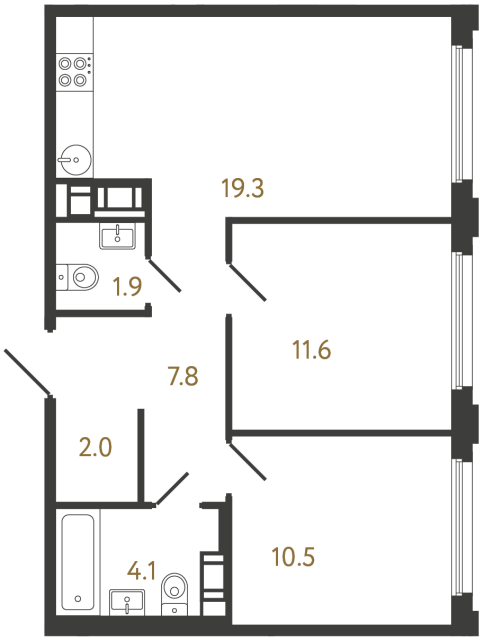 Двухкомнатная квартира №941 в ЖК Гений - 57.2 м²  - №2