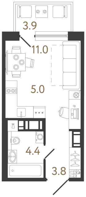 Студия №279 в ЖК Передвижники 2 - 24.2 м²
