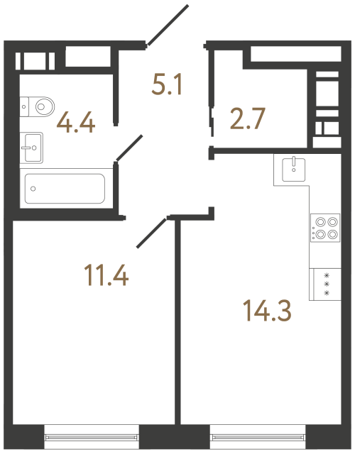 Однокомнатная квартира №29 в ЖК Передвижники 2 - 37.9 м²  - №2