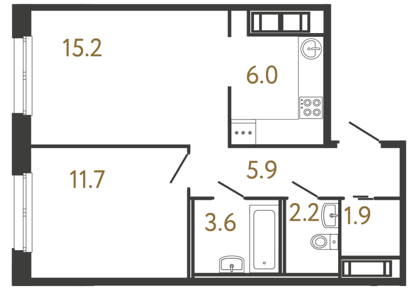 Однокомнатная квартира №102 в ЖК Передвижники - 46.5 м²  - №2