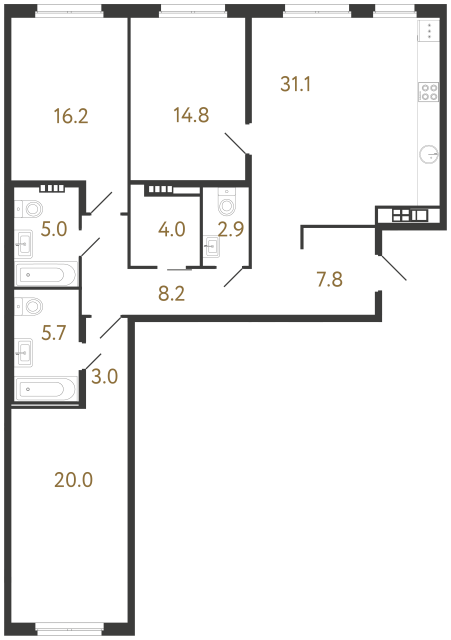 Трёхкомнатная квартира №81 в ЖК Визионер - 118.7 м²  - №2
