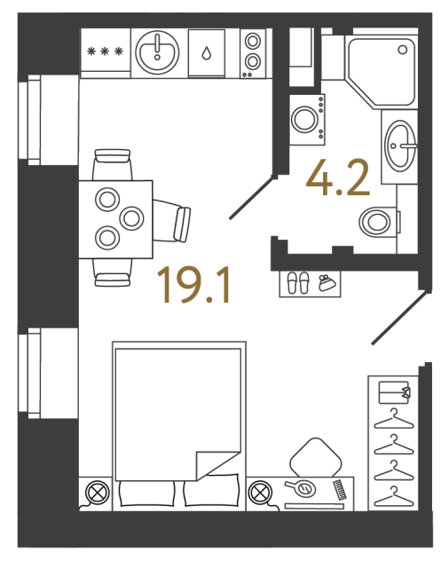 Однокомнатный номер №92 в ЖК Типография - 23.3 м²