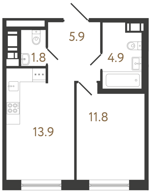 Однокомнатная квартира №91 в ЖК Передвижники 2 - 38.3 м²  - №2