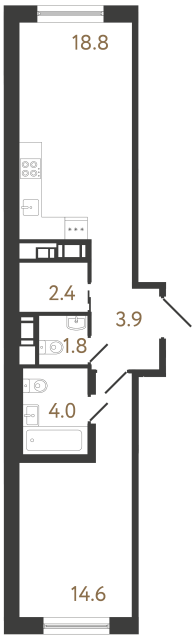Однокомнатная квартира №353 в ЖК Передвижники 2 - 45.5 м²  - №2