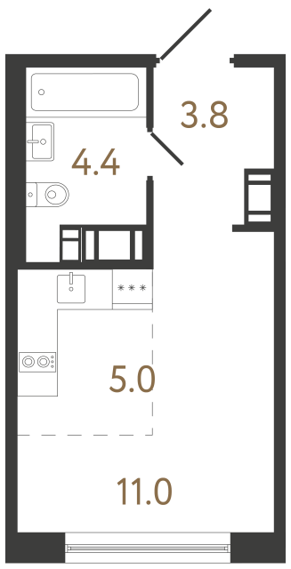 Студия №362 в ЖК Передвижники 2 - 24.2 м²  - №2