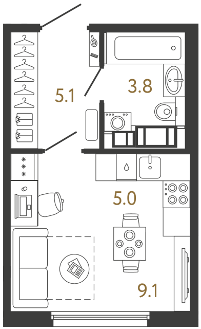 Студия №8 в ЖК Гений - 23 м²