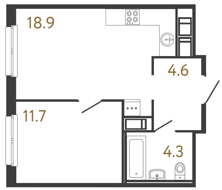 Однокомнатная квартира №355 в ЖК Передвижники - 39.5 м²  - №2