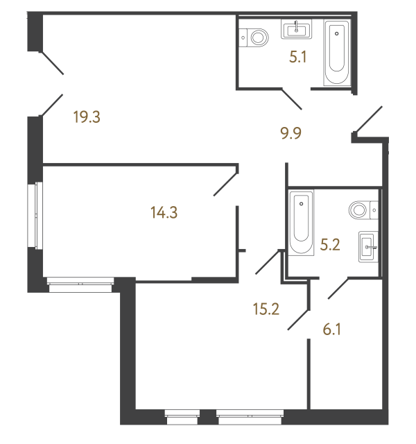 Двухкомнатный номер №4 в комплексе «Репин» - 75.1 м²  - №2