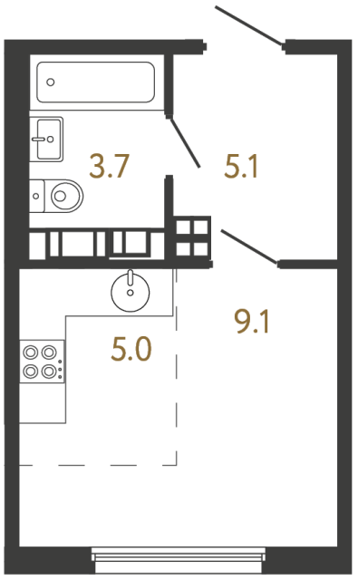 Студия №671 в ЖК Гений - 22.9 м²  - №2