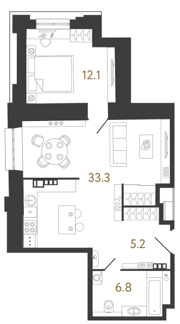 Однокомнатные апартаменты №95 в ЖК Светоч - 57.4 м²