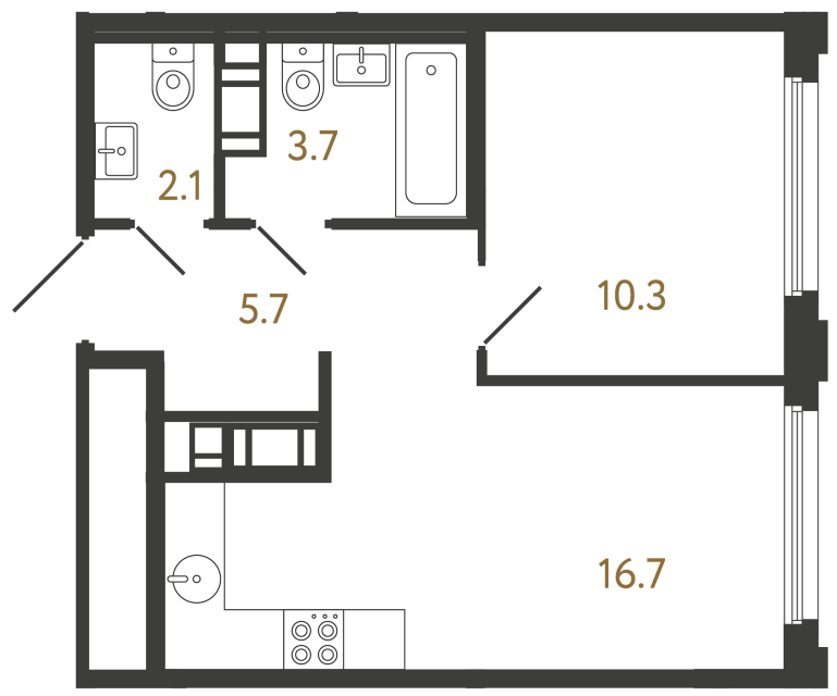 Однокомнатная квартира №310 в ЖК Гений - 38.5 м²  - №2