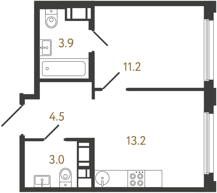 Однокомнатная квартира №832 в ЖК Гений - 35.8 м²  - №2
