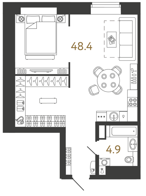 Однокомнатный номер №41 в ЖК Типография - 53.3 м²