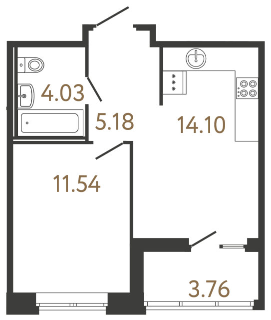 Однокомнатная квартира №643 в ЖК Ultra City 3 - 34.85 м²  - №2