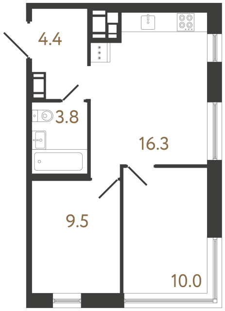 Двухкомнатная квартира №371 в ЖК Передвижники 2 - 44 м²  - №2