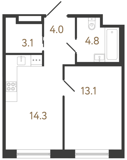 Однокомнатная квартира №12 в ЖК Передвижники 2 - 39.3 м²  - №2
