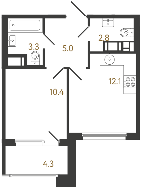 Однокомнатная квартира №1089 в ЖК Гений - 33.6 м²  - №2
