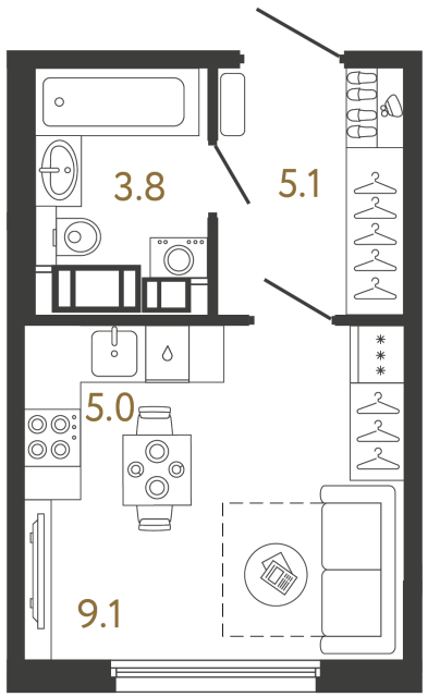 Студия №115 в ЖК Гений - 23 м²