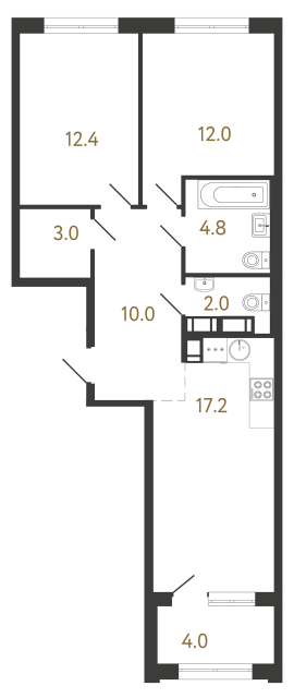 Двухкомнатная квартира №356 в ЖК Струны - 61.4 м²  - №2