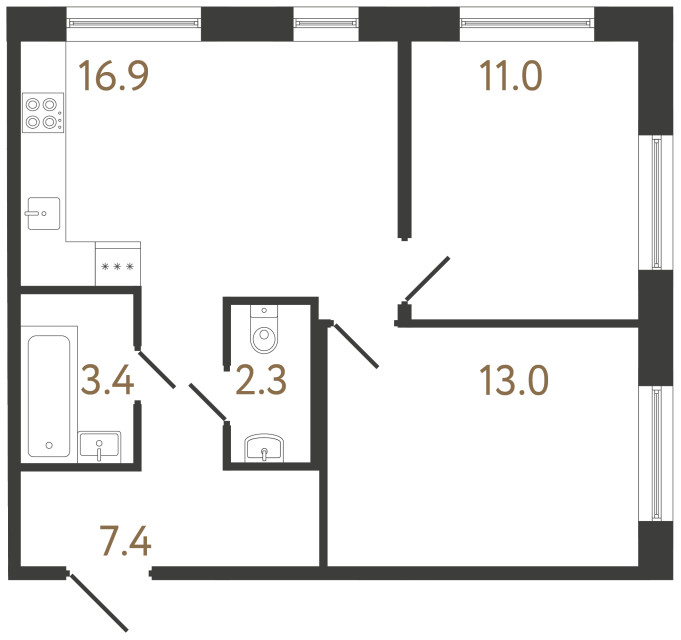 Двухкомнатная квартира №293 в ЖК Передвижники 2 - 54 м²  - №2