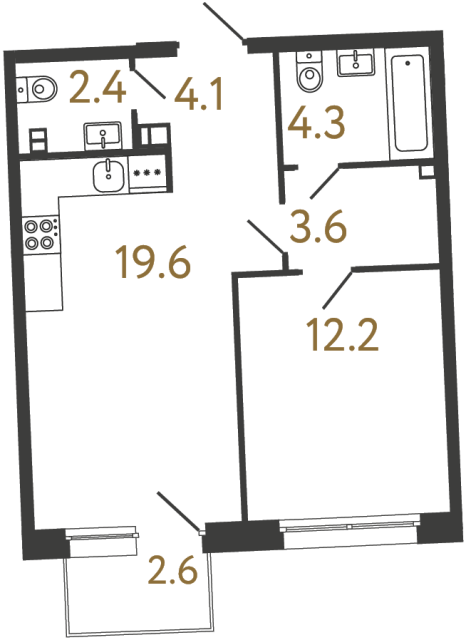 Однокомнатная квартира №10 в ЖК Цвет Зеленогорска - 46.2 м²  - №2