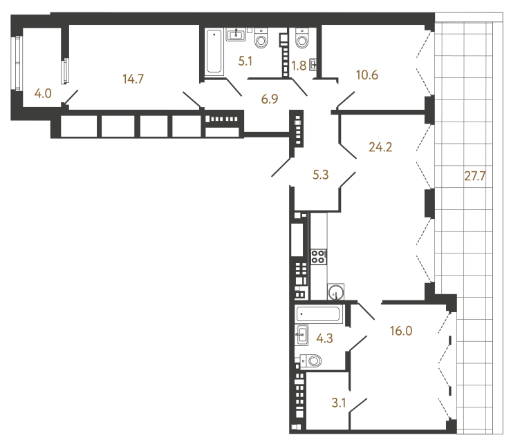 Трёхкомнатная квартира №85 в ЖК Миръ - 92 м²  - №2