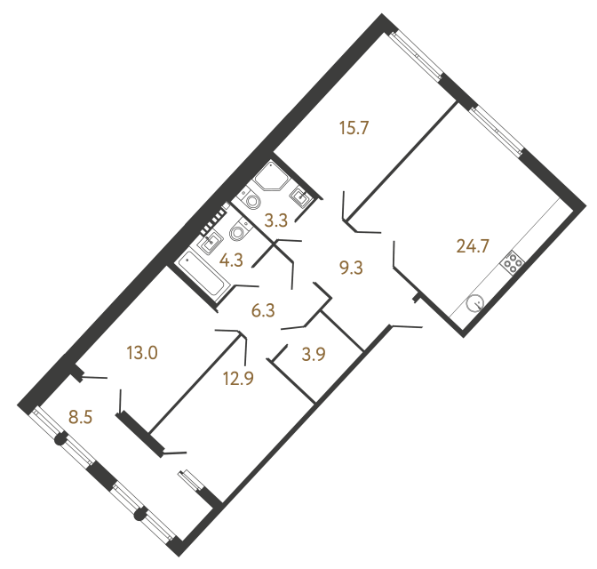 Трёхкомнатная квартира №175 в ЖК Миръ - 93.4 м²  - №2