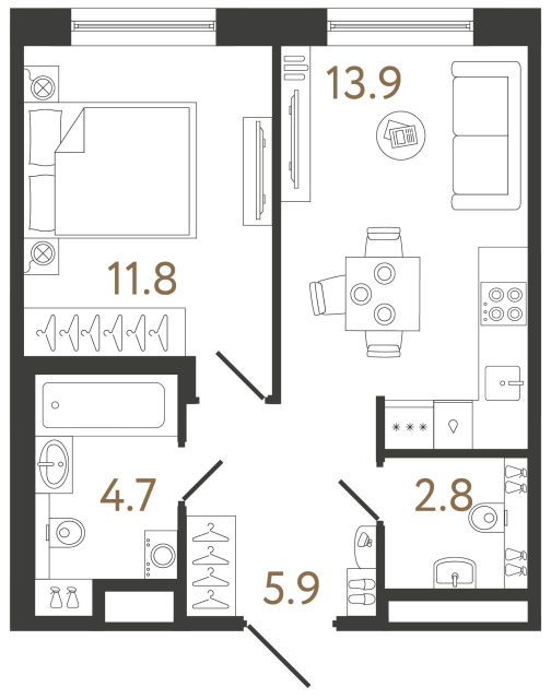 Однокомнатная квартира №291 в ЖК Передвижники 2 - 39.1 м²