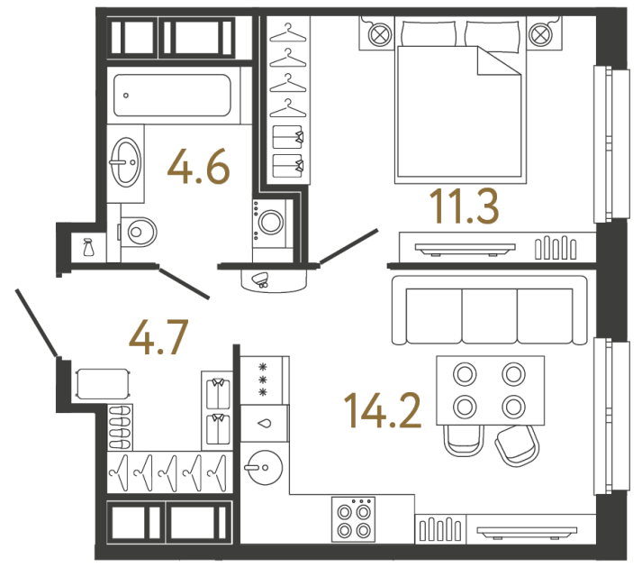Однокомнатная квартира №242 в ЖК Передвижники - 34.8 м²