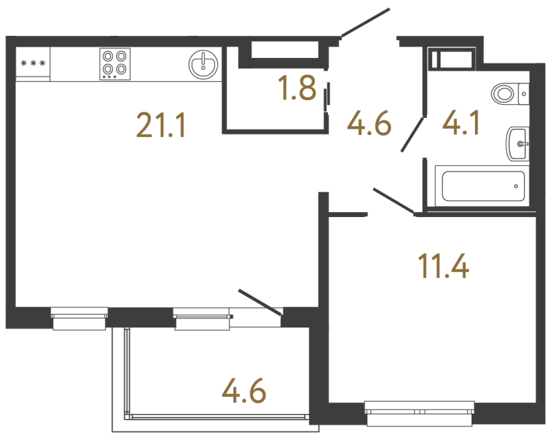 Однокомнатная квартира №165 в ЖК Передвижники - 43 м²  - №2