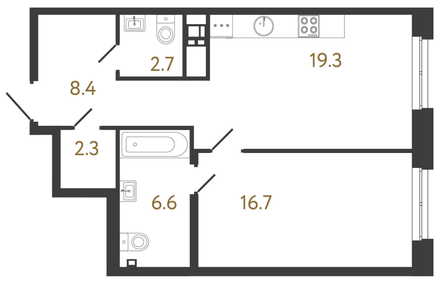 Однокомнатная квартира №19 в ЖК Коллекционер - 56 м²  - №2