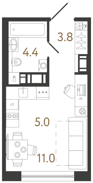 Студия №220 в ЖК Передвижники 2 - 24.2 м²