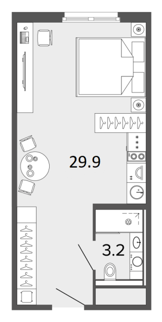 Апартаменты-студия №170 в апарт-отеле ARTSTUDIO Moskovsky - 33.1 м²