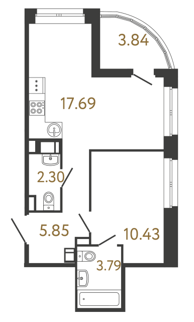 Однокомнатная квартира №845 в ЖК Ultra City 3 - 40.07 м²  - №2