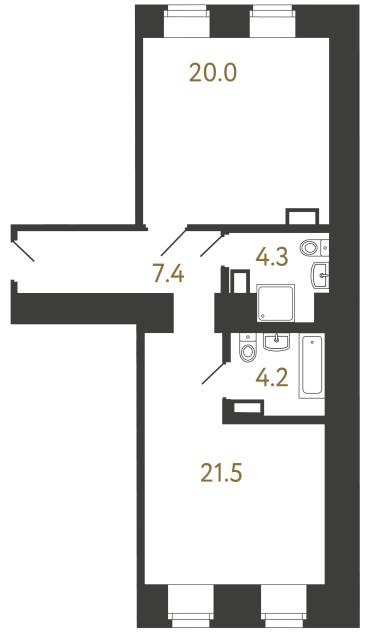 Однокомнатный номер №2 в ЖК Типография - 57.4 м²  - №2