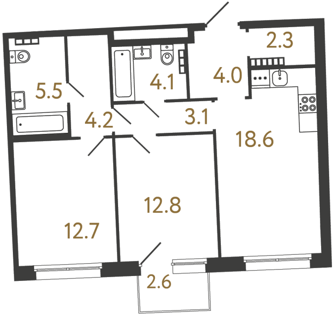Двухкомнатная квартира №45 в ЖК Цвет Зеленогорска - 67.3 м²  - №2