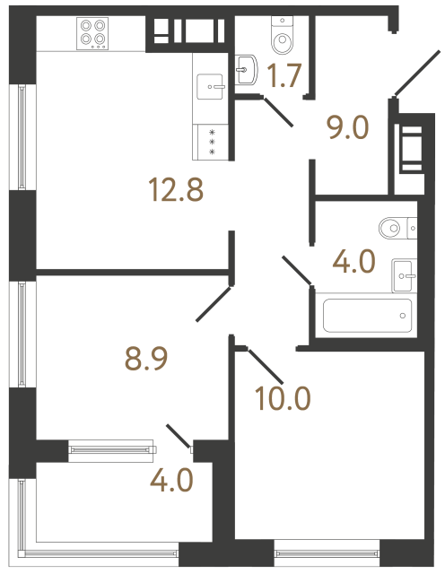 Двухкомнатная квартира №69 в ЖК Передвижники 2 - 46.4 м²  - №2