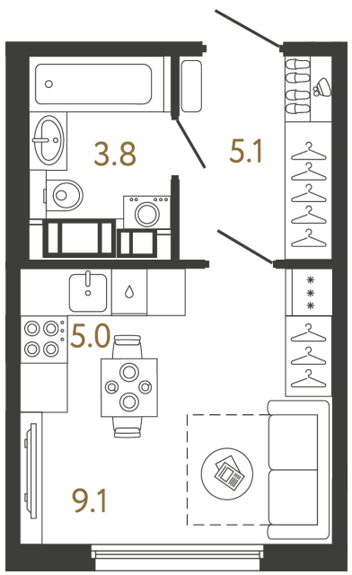 Студия №135 в ЖК Гений - 23 м²