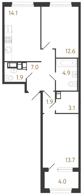 Двухкомнатная квартира №905 в ЖК Струны 2 оч. - 59.2 м²  - №2