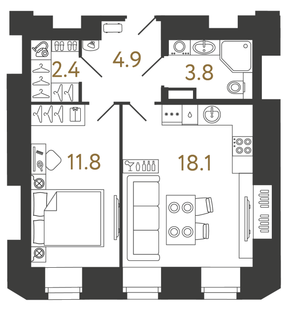 Однокомнатный номер №11 в ЖК Типография - 41 м²