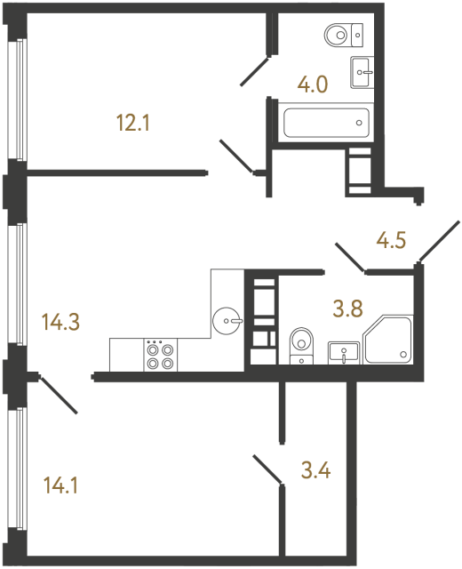 Двухкомнатная квартира №758 в ЖК Гений - 56.2 м²  - №2