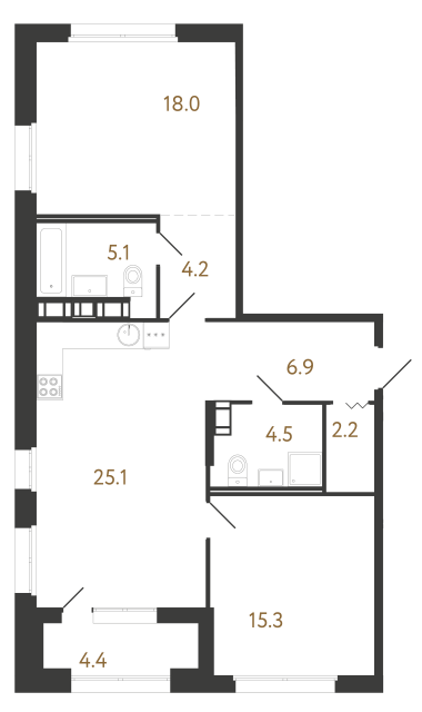 Двухкомнатная квартира №576 в ЖК Куинджи - 81.3 м²  - №2